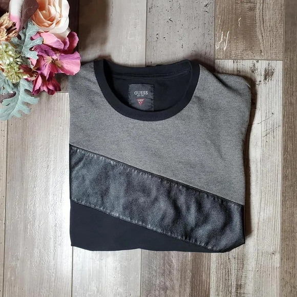 GUESS Black Faux Leather Panel Women's Pullover Sweatshirt Small - Picture 13 of 15